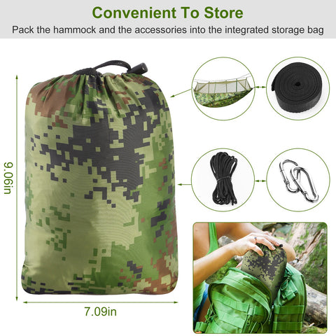600lbs Load 2 Persons Hammock w/Mosquito Net Outdoor Hiking Camping Hommock Portable Nylon Swing Hanging Bed w/ Strap Hook Carry Bag