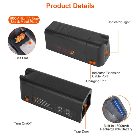 iMounTEK Electric Rat Trap – Rechargeable 1800V Shock Mouse Killer