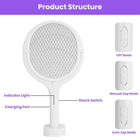 iMounTEK 3-in-1 Electric Bug Zapper Racket – 90° Rotating Telescopic Wand