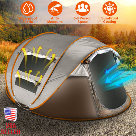 LakeForest 5-8 Person Pop Up Tent – Auto Setup Waterproof (Khaki)