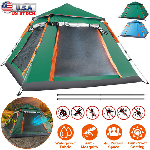 LakeForest 4-5 Person Camping Tent – Waterproof with Mosquito Nets (Green)