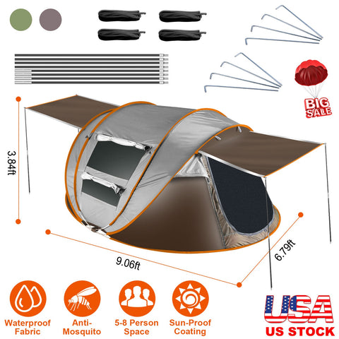 LakeForest 5-8 Person Pop Up Tent – 4 Poles Waterproof (Khaki)