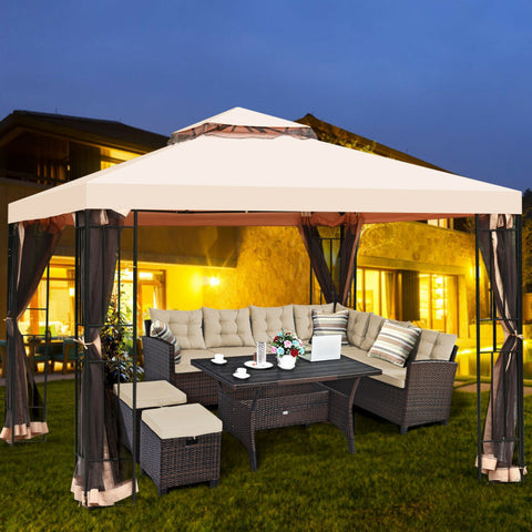 10 X 10 Feet 2-Tier Vented Metal Canopy with Mosquito Netting
