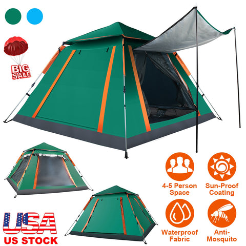LakeForest 4-5 Person Camping Tent – Waterproof with Mosquito Nets (Green)
