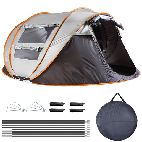 LakeForest 5-8 Person Pop Up Tent – 4 Poles Waterproof (Khaki)