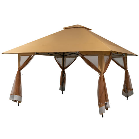 Instant Pop Up Canopy - 13 x 13 Feet Tent with Mesh Sidewall, Coffee