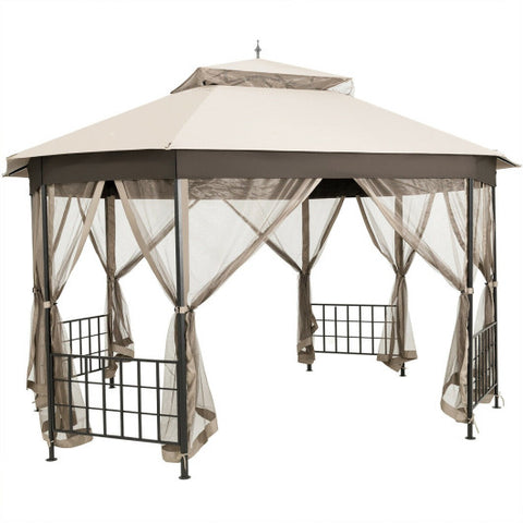 Octagon Gazebo - 10’ x 12’ Patio Gazebo, Beige