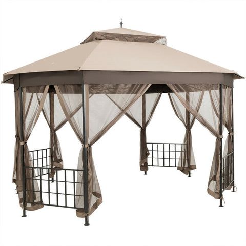 Octagon Gazebo - 10’ x 12’ Patio Gazebo, Brown