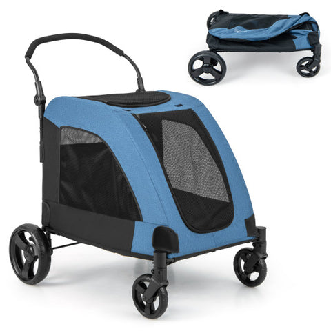 Extra Large Dog Stroller Foldable with Dual Entry - Blue