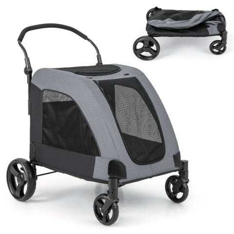 Extra Large Dog Stroller Foldable with Dual Entry - Gray