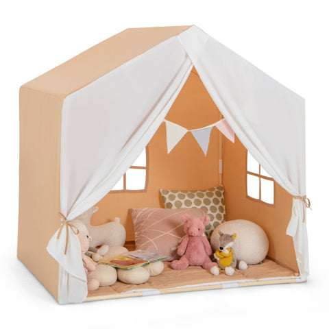 Kids Play Tent - Play Tent with Washable Cotton Mat and Flag Banner, Orange
