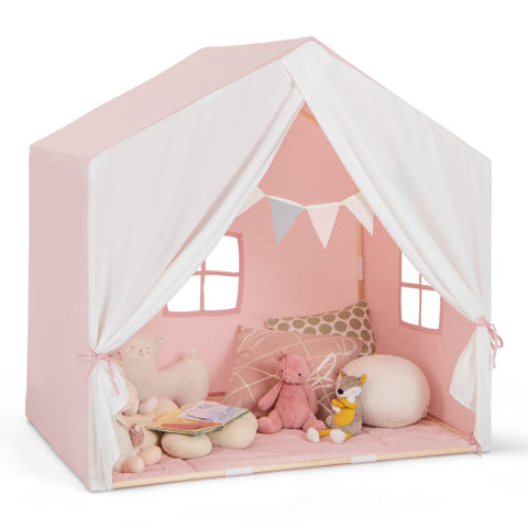 Kids Play Tent - Play Tent with Washable Cotton Mat and Flag Banner, Pink
