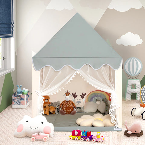 Kids Play Tent Large Playhouse Children Castle Fairy Tent Gift W/ Washable Mat