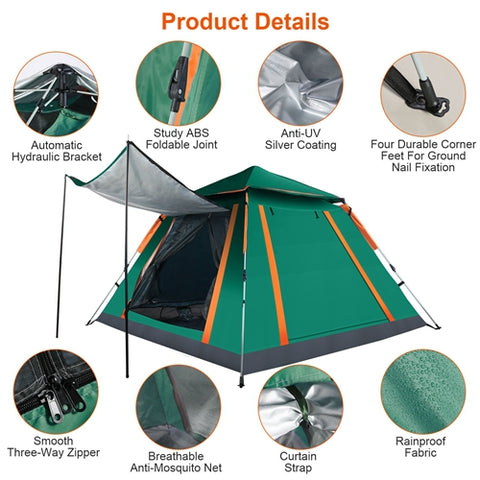 LakeForest 4-5 Person Camping Tent – Waterproof with Mosquito Nets (Green)
