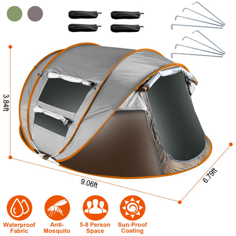 LakeForest 5-8 Person Pop Up Tent – Auto Setup Waterproof (Khaki)
