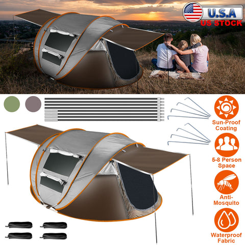LakeForest 5-8 Person Pop Up Tent – 4 Poles Waterproof (Khaki)