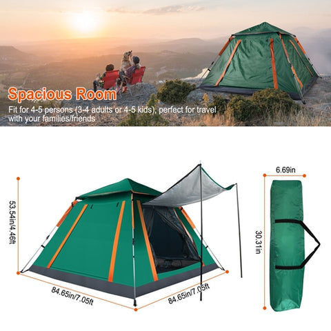 LakeForest 4-5 Person Camping Tent – Waterproof with Mosquito Nets (Green)