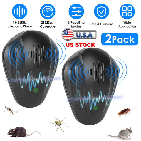 2 Pack Pest Control Device for Mosquitoes Cockroaches Rats Plug In Ultrasonic Insect Repellent Indoor for Bedroom Garage Warehouse Office