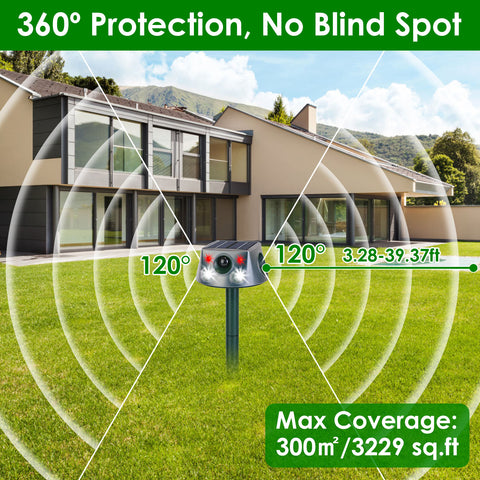 LakeForest Solar Ultrasonic Animal Repeller – 3 Modes Motion Sensor & Vibration