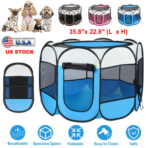Portable Foldable Pet Tent Exercise Pen Kennel Removable Zipper Top and Bottom Water Resistant Indoor Outdoor Use For Dogs Cats Other Pets