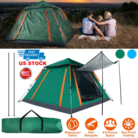 LakeForest 4-5 Person Camping Tent – Waterproof with Mosquito Nets (Green)