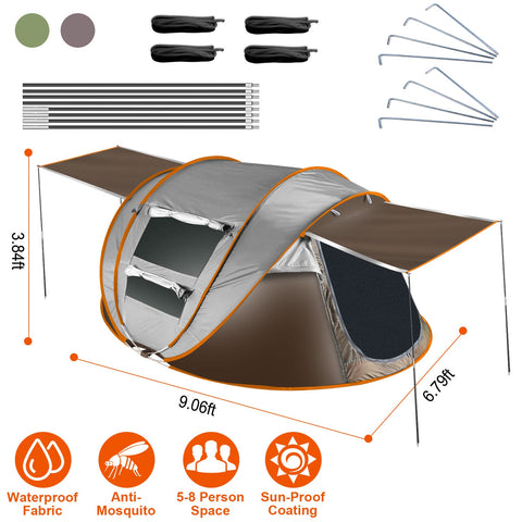 LakeForest 5-8 Person Pop Up Tent – 4 Poles Waterproof (Khaki)