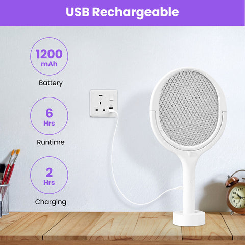 iMounTEK 3-in-1 Electric Bug Zapper Racket – 90° Rotating Telescopic Wand
