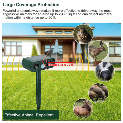 Solarek Ultrasonic Animal Repeller – Solar Powered IPX4 Waterproof