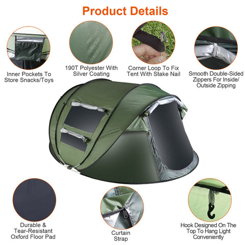 LakeForest 5-8 Person Pop Up Tent – Auto Setup Waterproof (Khaki)
