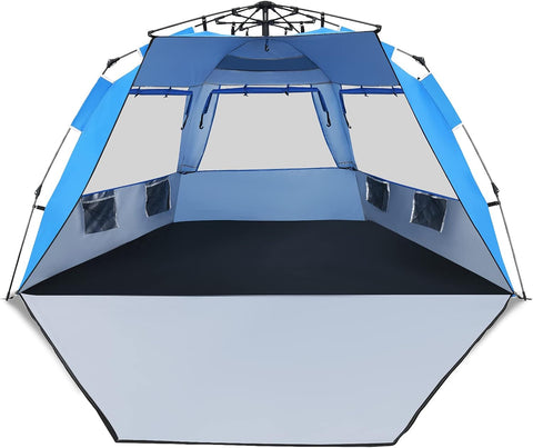 3-4 Person Easy Pop up Beach Tent, UPF 50+ Portable Sun Shelter W/ 3 Ventilation Windows, Zippered Front Porch, 4 Storage Pockets & Carrying Bag, Instant Beach Sun Shade with 8.5Mm Rod