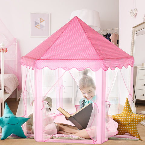 Kids Play Tents Princess for Girls Princess Castle Children Playhouse Indoor Outdoor Use w/ Carry Case