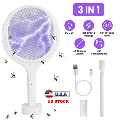 iMounTEK 3-in-1 Electric Bug Zapper Racket – 90° Rotating Telescopic Wand