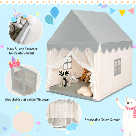 Kids Play Tent Large Playhouse Children Castle Fairy Tent Gift W/ Washable Mat