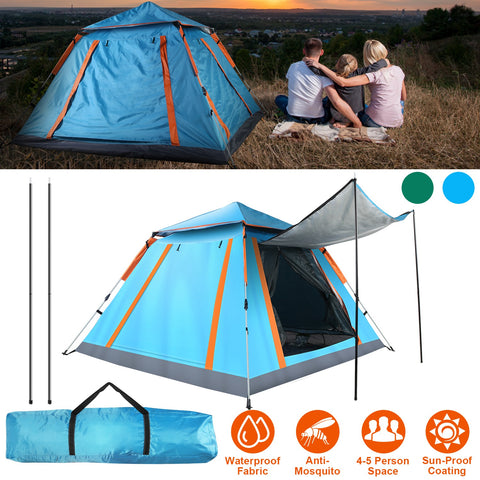 LakeForest 4-5 Person Camping Tent – Waterproof with Mosquito Nets (Blue)