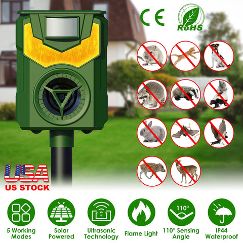 LakeForest Solar Animal Repeller with Flame Light – USB & PIR Sensor