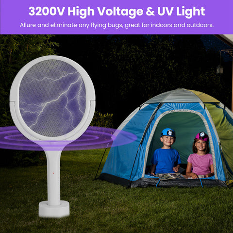 iMounTEK 3-in-1 Electric Bug Zapper Racket – 90° Rotating Telescopic Wand