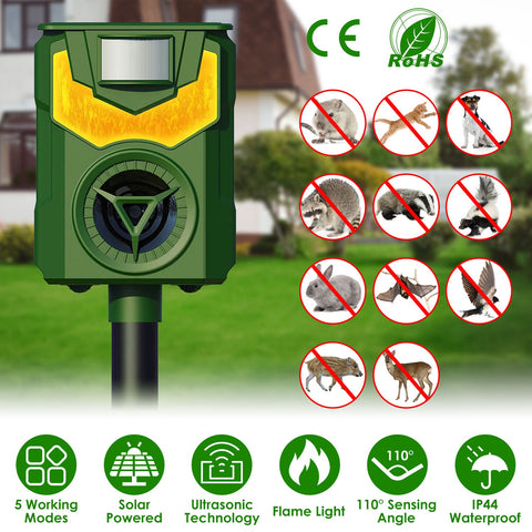 LakeForest Solar Animal Repeller with Flame Light – USB & PIR Sensor