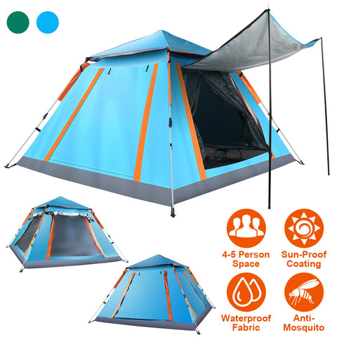 LakeForest 4-5 Person Camping Tent – Waterproof with Mosquito Nets (Blue)