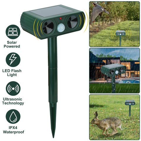 Solarek Ultrasonic Animal Repeller – Solar Powered IPX4 Waterproof