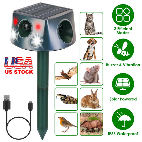 LakeForest Solar Ultrasonic Animal Repeller – 3 Modes Motion Sensor & Vibration