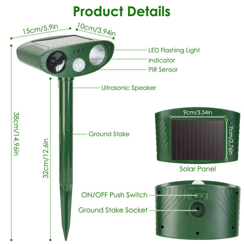 Solar Ultrasonic Animal Repeller PIR Sensor with Flashing Light