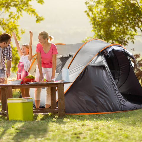 LakeForest 5-8 Person Pop Up Tent – 4 Poles Waterproof (Khaki)