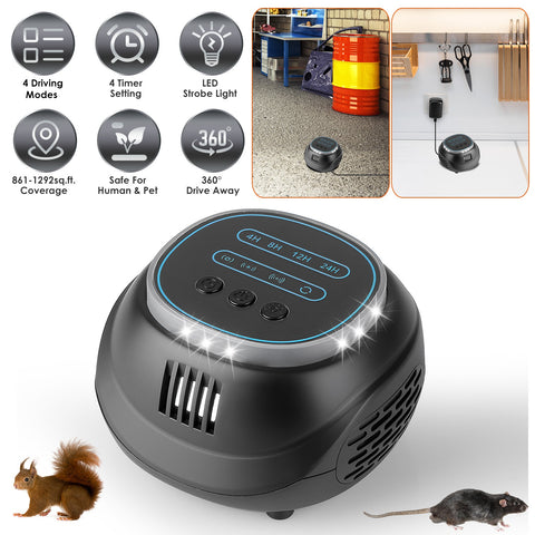 iMounTEK Ultrasonic Rodent Chaser – 4 Modes Strobe 1292 Sq Ft (Black)