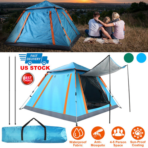 LakeForest 4-5 Person Camping Tent – Waterproof with Mosquito Nets (Blue)