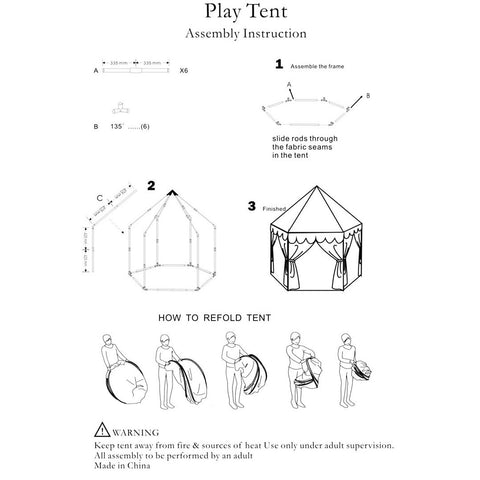 Kids Play Tents Princess for Girls Princess Castle Children Playhouse Indoor Outdoor Use w/ Carry Case