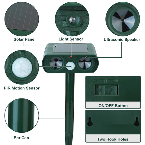 Solarek Ultrasonic Animal Repeller – Solar Powered IPX4 Waterproof