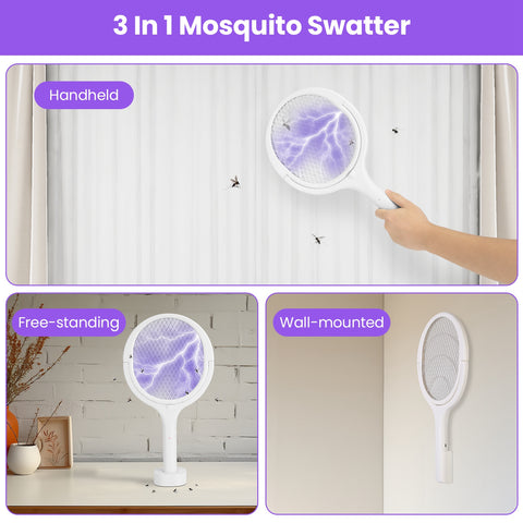 iMounTEK 3-in-1 Electric Bug Zapper Racket – 90° Rotating Telescopic Wand